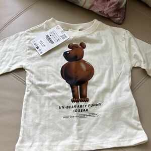 Zara Cream Long Sleeve Tee with Bear Graphic